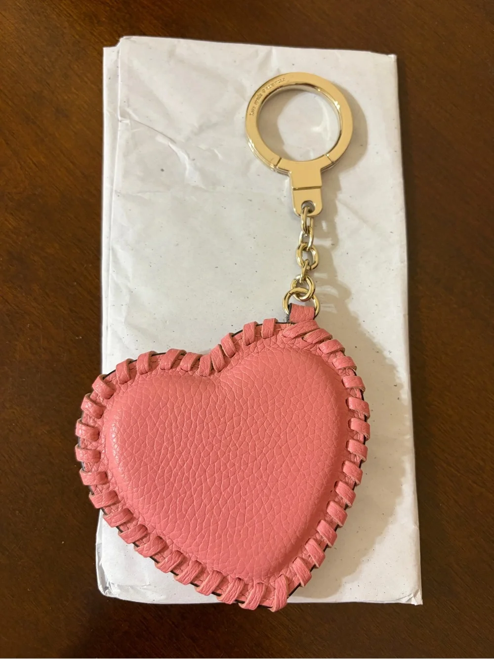kate spade Pink Heart Keychain Charm with Whipstitch Edging